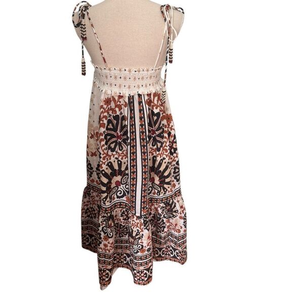 Farm Rio Flower Fan Tapestry Off-White Midi Dress S - Picture 3 of 9